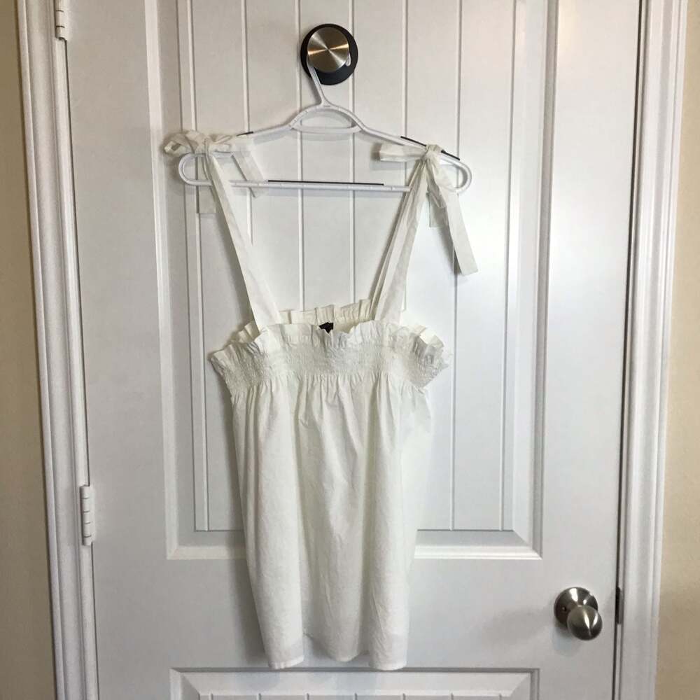 Ann Taylor White Smocked Tie-Shoulder Top Size S boho festival chic